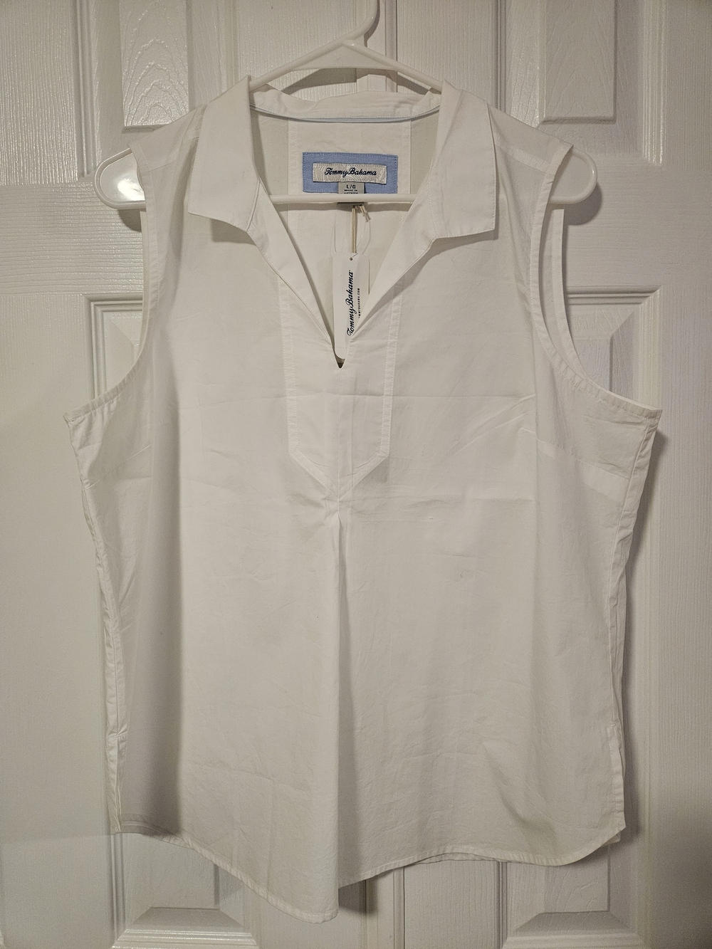 Tommy Bahama White Sleeveless Polo V-Neck Top